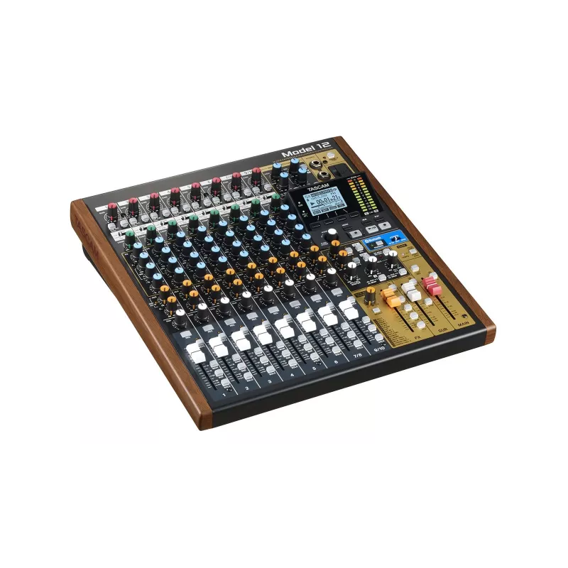 Tascam Model 12 mesa de mistura de 10 canais com gravador de 12 pistas, 20–20000 Hz, preto/madeira