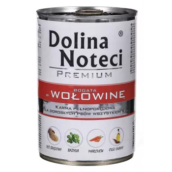 Alimento húmido para cães Dolina Noteci Rind & Schwein Adult lata de 400 g, proteína 11%, gordura 6%, humidade 78%