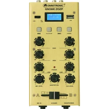 Mini-mesa de mistura áudio Omnitronic GNOME-202P 2 canais com EQ de 3 bandas