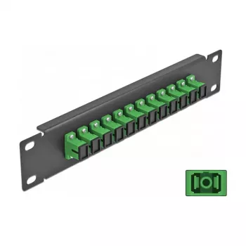 Patch panel de fibra ótica DeLOCK 10 polegadas 12 portas SC simplex verde 1U preto