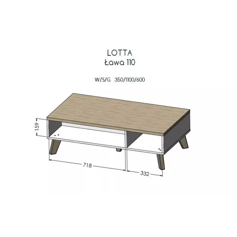Cama LOTTA 110 mesa de centro, branco / carvalho Sonoma