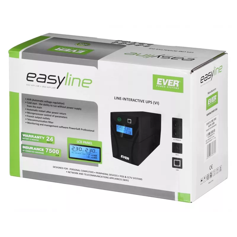 Ever EASYLINE 850 AVR USB Line-Interactive 0,85 kVA 480 W 2 saídas AC