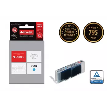 Tinteiro Activejet ACC-551CN (substituto para Canon CLI-551C; Supreme; 15 ml; ciano)