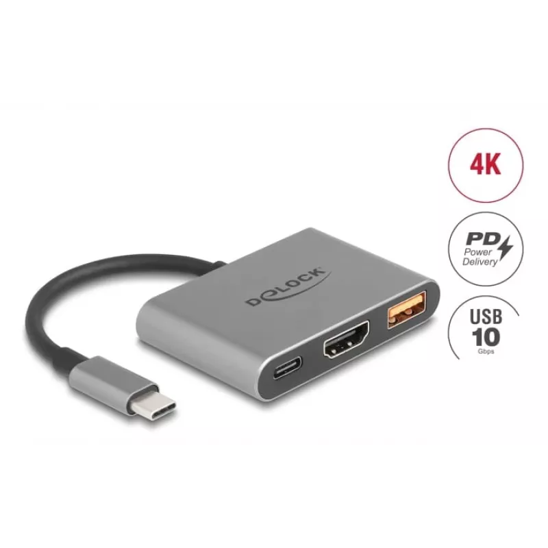 Adaptador de cabo de vídeo DeLOCK 61071 0,1 m USB Type-C USB Type-C USB Type-A HDMI cinzento