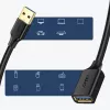 Adaptador de extensão USB 3.0 UGREEN 10368B — USB-A fêmea para USB-A macho, 1 m, preto