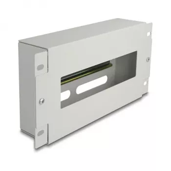 Delock 67319 Régua de disjuntores de 10" com cobertura e calha DIN, 3U, metal, cinzento