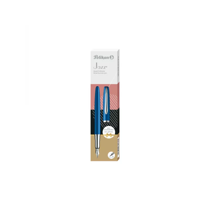 Caneta de tinta permanente Pelikan Jazz Noble Elegance P36 sistema de cartuchos azul prateado