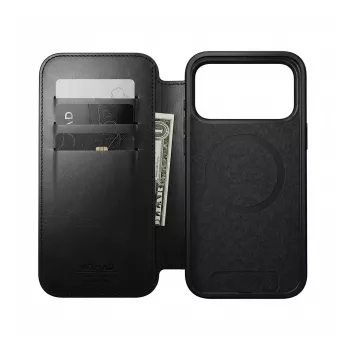 Capa tipo carteira de pele para smartphone Nomad Modern Leather Folio para iPhone 17 Pro – preta Horween