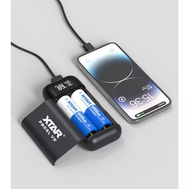 Carregador / powerbank para baterias Li-Ion 18650 / 20700 / 21700 Xtar PB2SL V2 preto