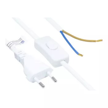 Cabo de alimentação Euro ficha Euro Type-C (reta) para extremidades descarnadas, com interruptor, branco, 0,75 mm², 1,5 m, Good Connections® (P0386-W015)