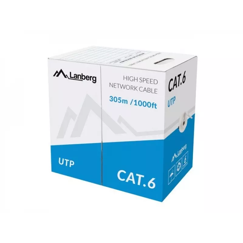 Cabo de rede LANBERG Cat6 U/UTP LCU6-11CU-0305-S, 305 m, 23 AWG, cinzento, bainha HDPE