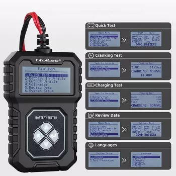 Testador de bateria digital Qoltec com LCD | Menu em polaco | 12V | AGM | GEL | STD | 30-220AH