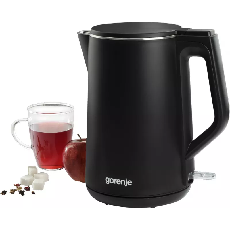 Chaleira elétrica Gorenje K15DWBK – 1,5 L, 2200 W, preta, controlo por botões, base 360°