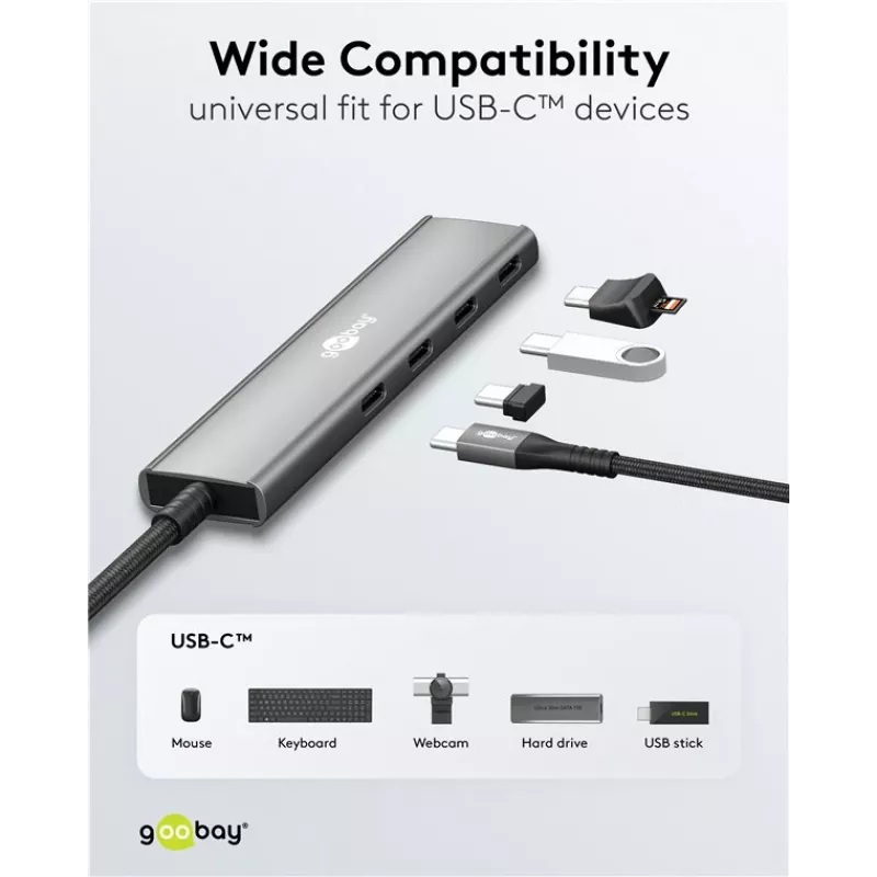 Goobay hub USB slim de 4 portas USB-C macho 5 Gbit/s - -ficha> 4x -tomada (76564)