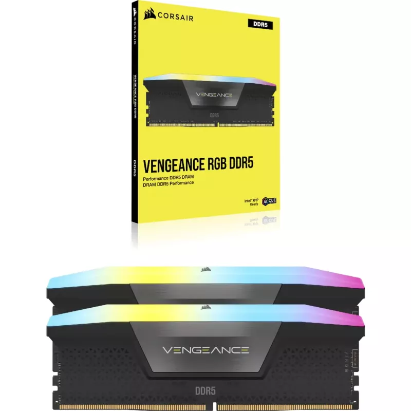 DIMM 64 GB DDR5-6400 (2x 32 GB) Dual-Kit, memória RAM preta, CMH64GX5M2B6400C32, Vengeance RGB, INTEL XMP