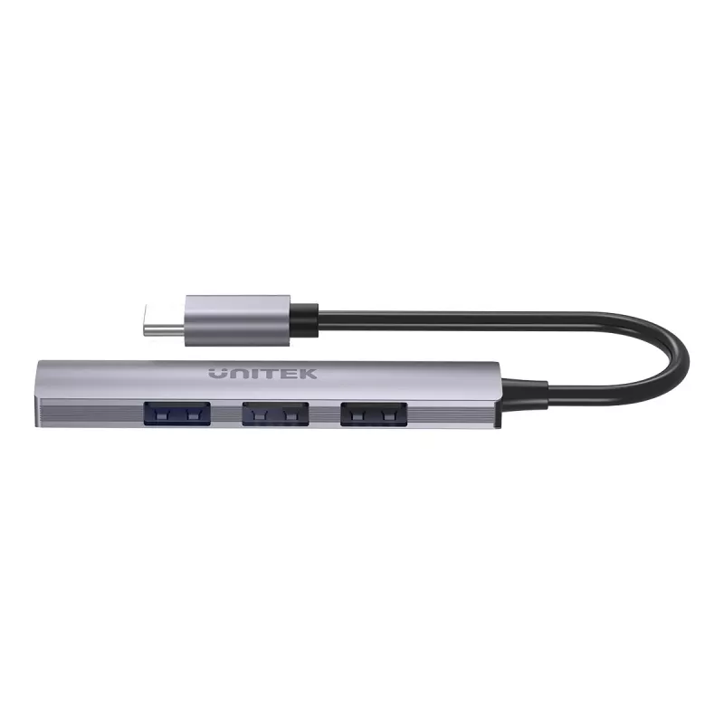 Hub USB-C Unitek H1208B — 1x USB-A 5 Gbit/s, 3x USB-A 2.0, host USB-C, caixa em alumínio, cabo de 0,20 m
