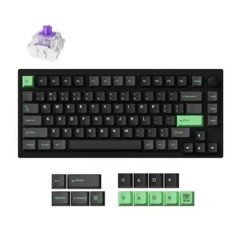 Teclado mecânico Keychron P1 H-M1Z 75% com fios e sem fios USB, RF, Bluetooth 5.2, retroiluminação RGB, preto, bateria até 100 h, USB-C