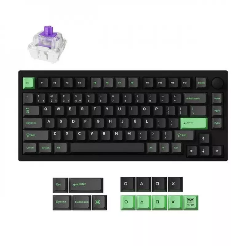 Teclado mecânico Keychron P1 H-M1Z 75% com fios e sem fios USB, RF, Bluetooth 5.2, retroiluminação RGB, preto, bateria até 100 h, USB-C
