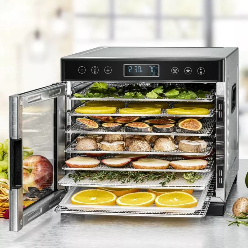 Rommelsbacher DA 650 desidratador de alimentos 600 W, 7 tabuleiros, 35–75 °C, temporizador 99 h, aço inoxidável/preto