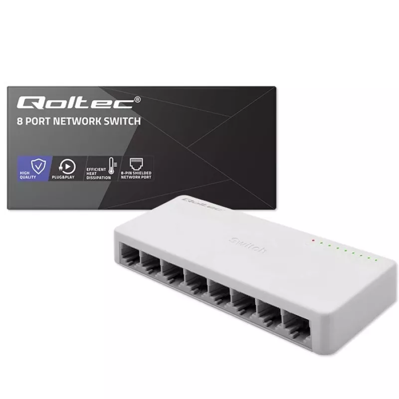 Switch de rede Qoltec 8x portas RJ45 1000Mbps LAN