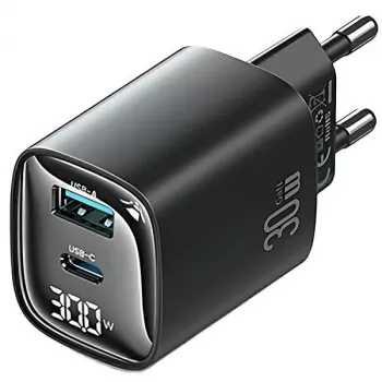 Carregador usams CC229 30W GaN USB-C e USB LED carregador de viagem compacto