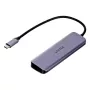 Hub USB Unitek P5+ — 5 portas (4 × USB 3.2 Gen 2 Type-A), host USB 3.2 Gen 1, 5 Gbit/s, 10 W PD, alumínio, cinzento