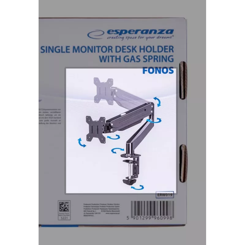Suporte de mesa para monitor Esperanza ERW019 68,6 cm (27) secretária preto