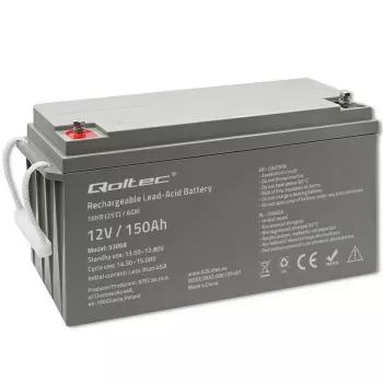 Bateria AGM Qoltec 53068 | 12V | 150Ah | máx. 2250A