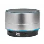 Altifalante Bluetooth Manhattan Metallic, resistente a salpicos, alcance 10 m, leitor de cartões microSD, ligação Aux 3,5 mm, cabo de carregamento USB-A incluído (carregamento 5V), prateado, três anos de garantia