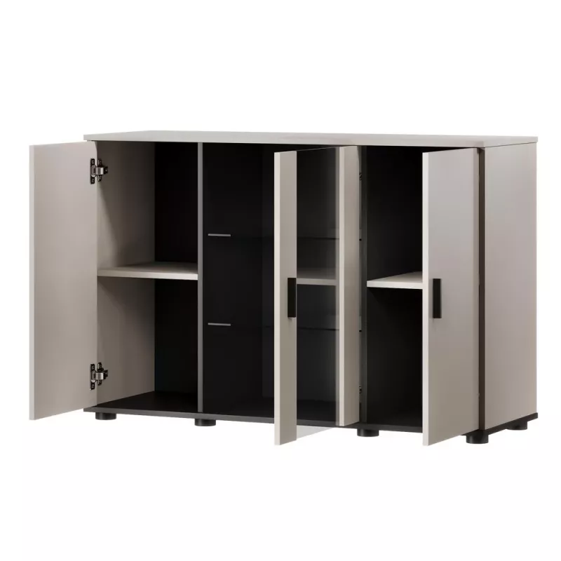 Cómoda Cama Meble SOHO 120×41×80 cm — frentes cor de cashmere, estrutura preta