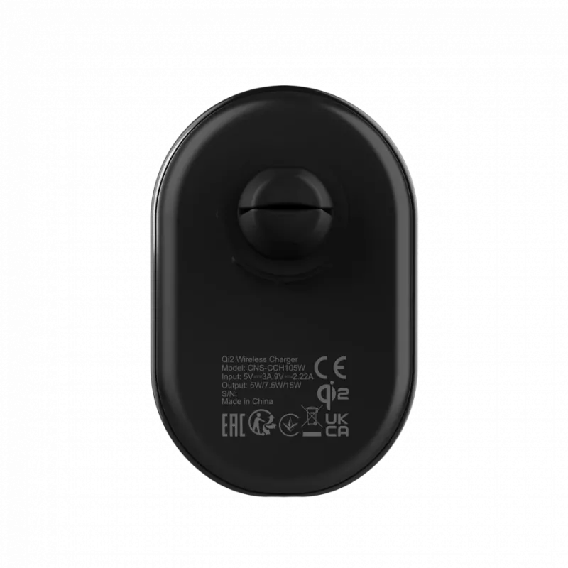 Carregador de automóvel sem fios CANYON OnGrip 105 15W Qi2 Wireless preto