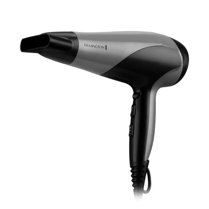 Secador de cabelo Remington D3190S — 2200 W, iónico, 3 níveis de temperatura, 2 velocidades, jato de ar frio, difusor e concentrador (prateado/preto)
