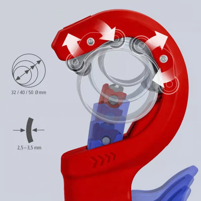 Corta-tubos Knipex DPT50 90 23 02 BK — capacidade de corte 50 mm, modelo 90 23 02 BK