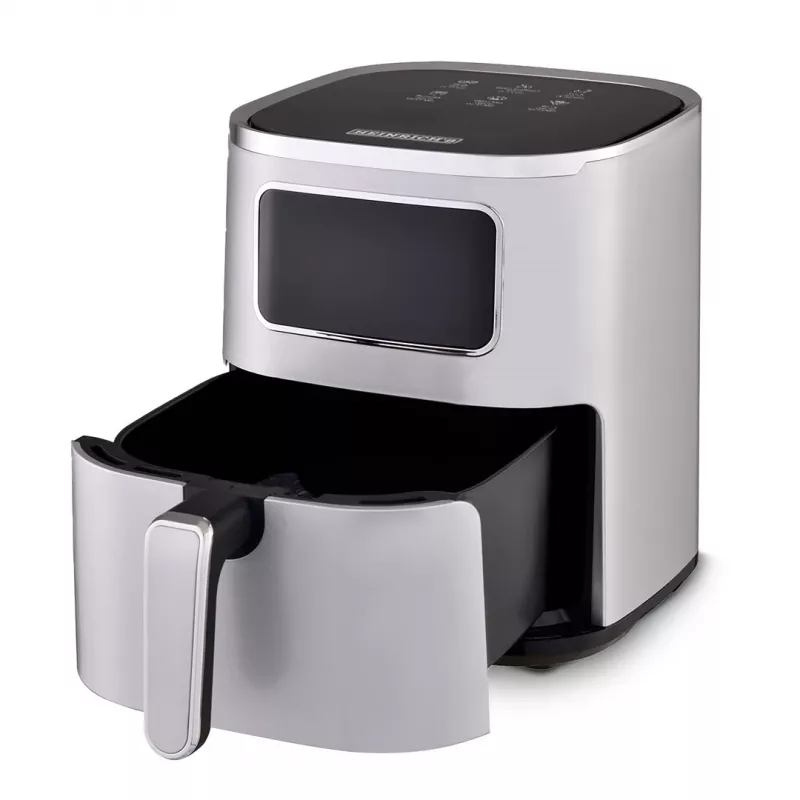 Fritadeira de ar quente HEINRICH'S HFR 8216 — 5 L, 1450 W, controlo tátil, ecrã LED, prateado, de apoio