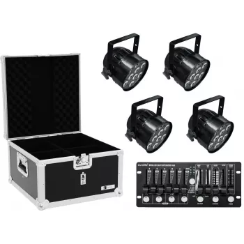 Conjunto de luzes LED PAR-56 EUROLITE 20000411 — 4 projetores HCL PAR-56 com flightcase e controlador