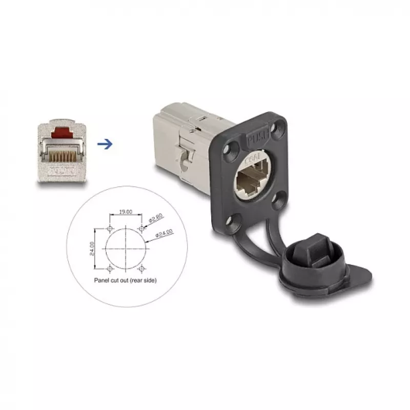 DeLOCK 67061 tomada de embutir D-Type RJ45 Cat.6A STP com tampa de proteção, IP66