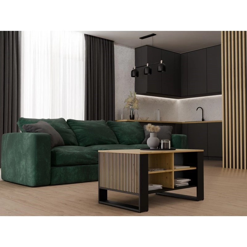 Tampo de mesa de centro e shop STOLIK KAWOWY ŁAWA MODERN 4P fino carvalho Artisan / ripas pretas