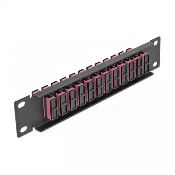 Patch panel de fibra ótica DeLOCK 10 polegadas 12 portas SC duplex violeta 1U preto
