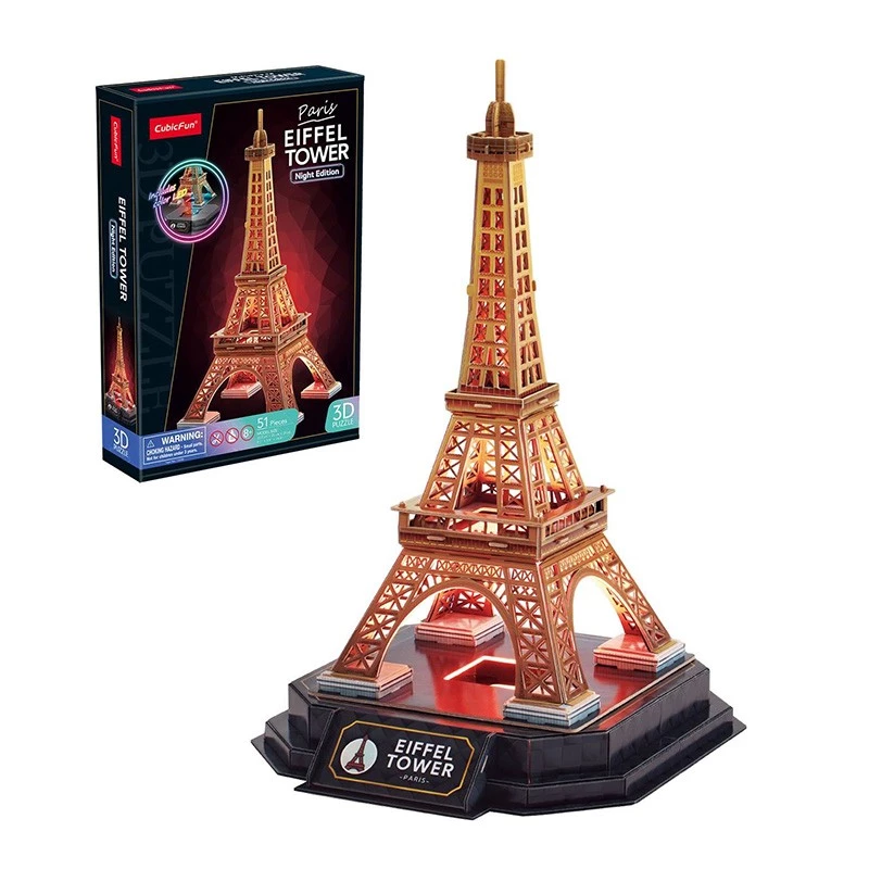 Puzzle 3D Cubicfun Torre Eiffel Night Edition LED da cubicfun modelo 306-L534H – puzzle arquitetónico 3D iluminado
