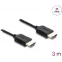 Cabo HDMI DELOCK 81683 — 3 m, conector macho HDMI tipo A para macho, 48 Gbit/s, até 7680×4320, contactos dourados, preto