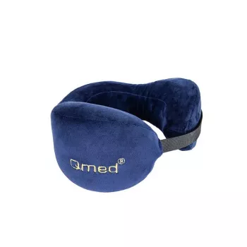 Almofada de viagem para o pescoço Qmed DRQE3J1CDXUXP — contornada ergonómica espuma PU, 240×230×125 mm, densidade 45 kg/m³, vermelho granada