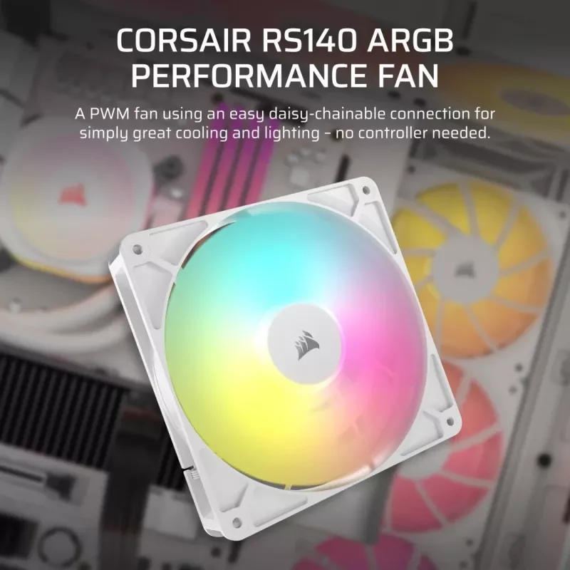 Ventoinha Corsair RS140 ARGB 14 cm branca 330-1700 rpm