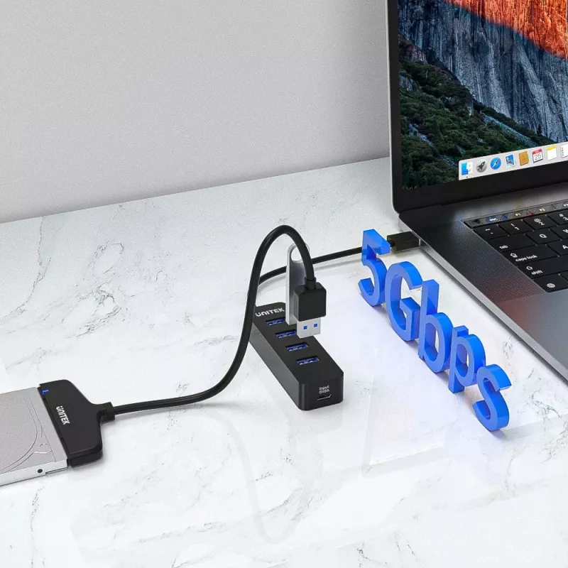 UNITEK uHUB Q4 USB 3.2 Gen 1 (3.1 Gen 1) Type-A 5000 Mbit/s Preto
