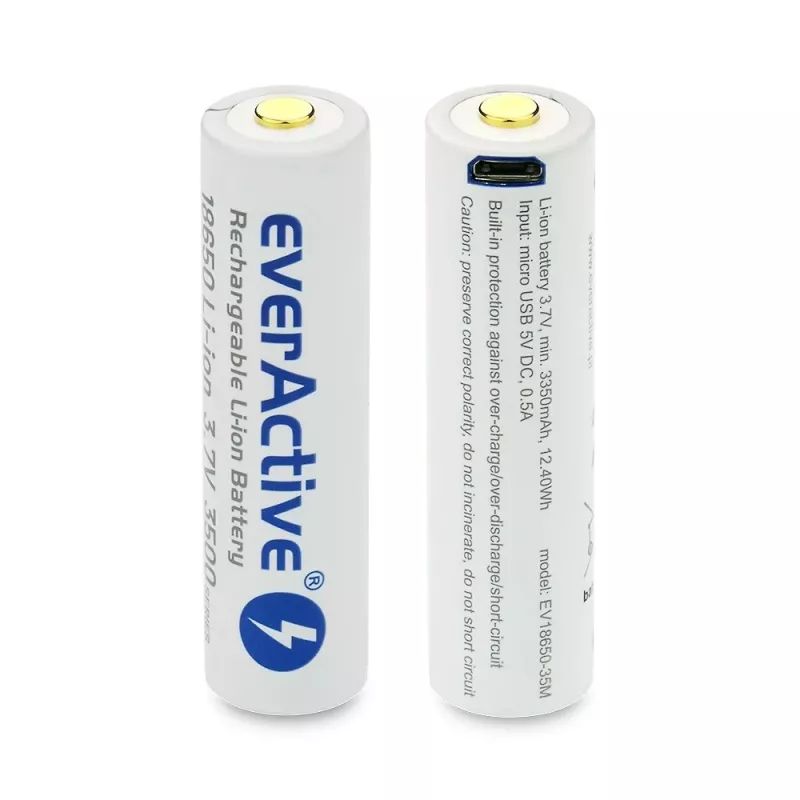 Bateria Li-Ion 18650 3,7V everActive 3500mAh (1 unid.) micro-USB com proteção