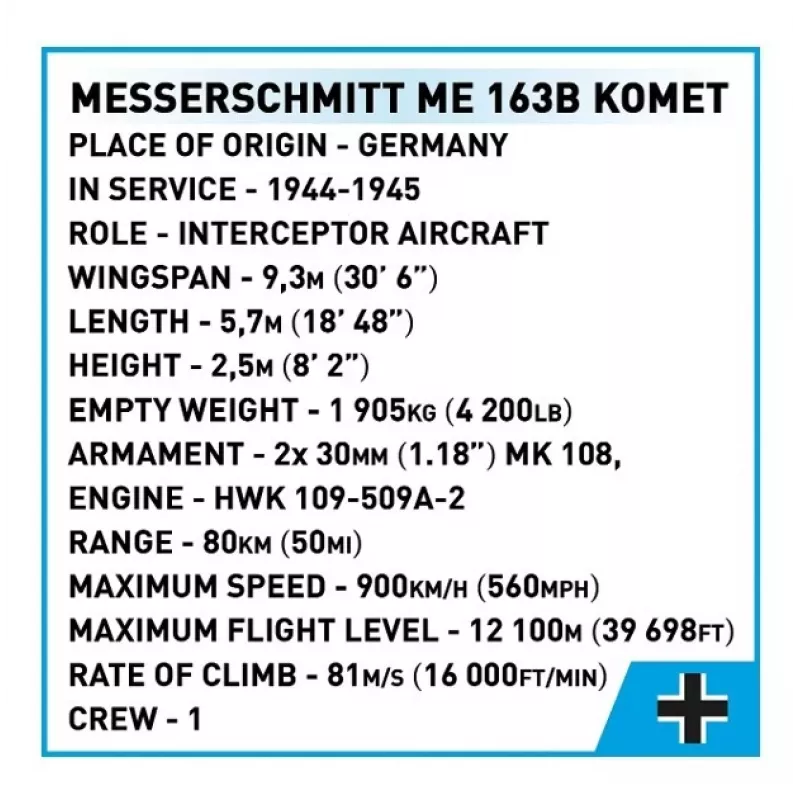Blocos de construção Messerschmitt Me 163B Komet 543 peças