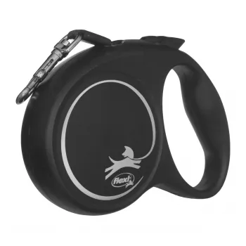 Flexi Black Design M, treia retrátil com fita, 5 m, para cães de porte médio (10–25 kg), carga máx. 20 kg