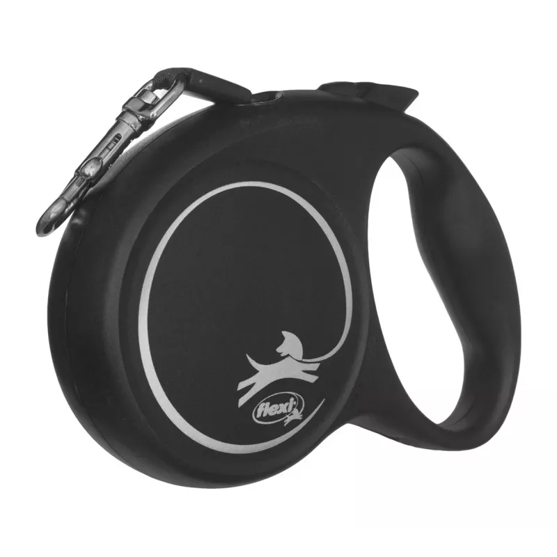 Flexi Black Design M trela extensível para cães, fita de 5 m, até 25 kg
