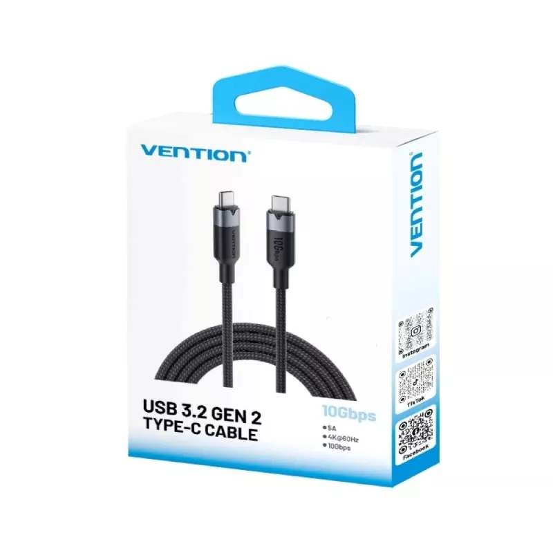 Cabo Vention USB 3.2 5A 10 Gbps 1 m BK USB-C para C