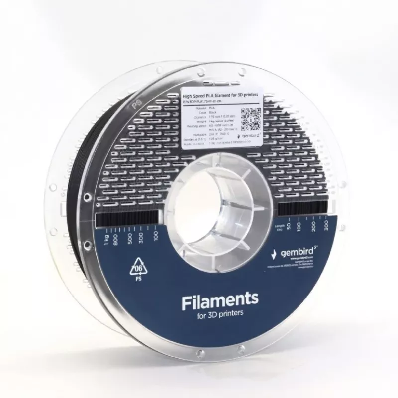 Filamento para impressão 3D Gembird PLA 1,75 mm preto 1 kg bobina