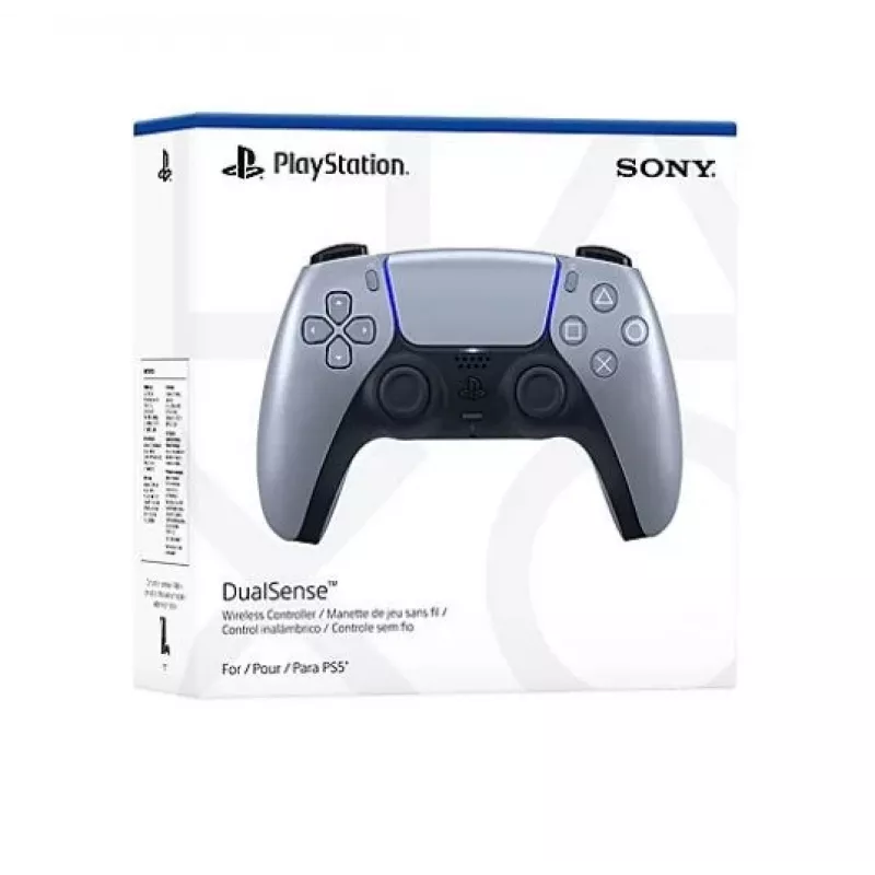 Comando sem fios Sony DualSense para PlayStation 5 — bateria de iões de lítio incorporada, giroscópio, vibração háptica, altifalante, jack de 3,5 mm, prateado